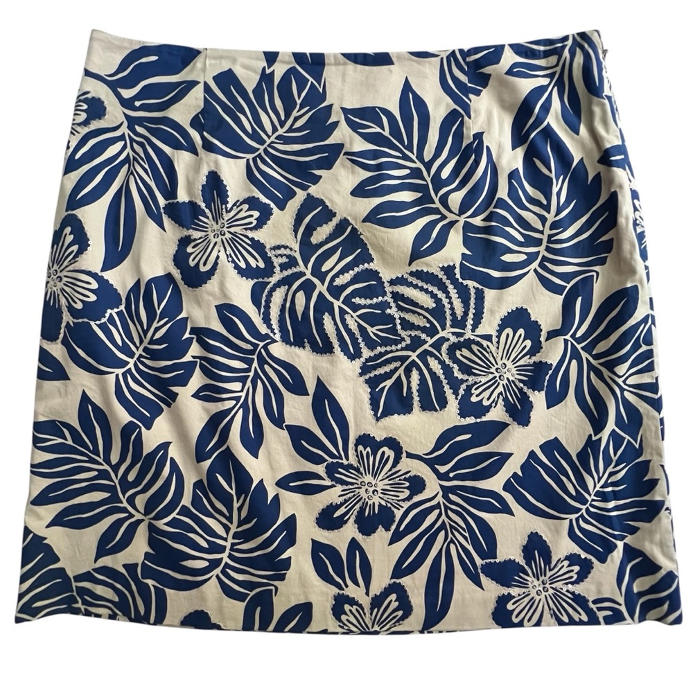 Talbots Stretch Navy and Khaki NWOT with Leaf Sequin Print Skirt, Size 16